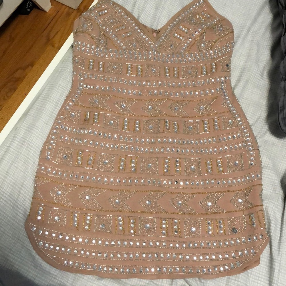 Nude rhinestones cocktail dress